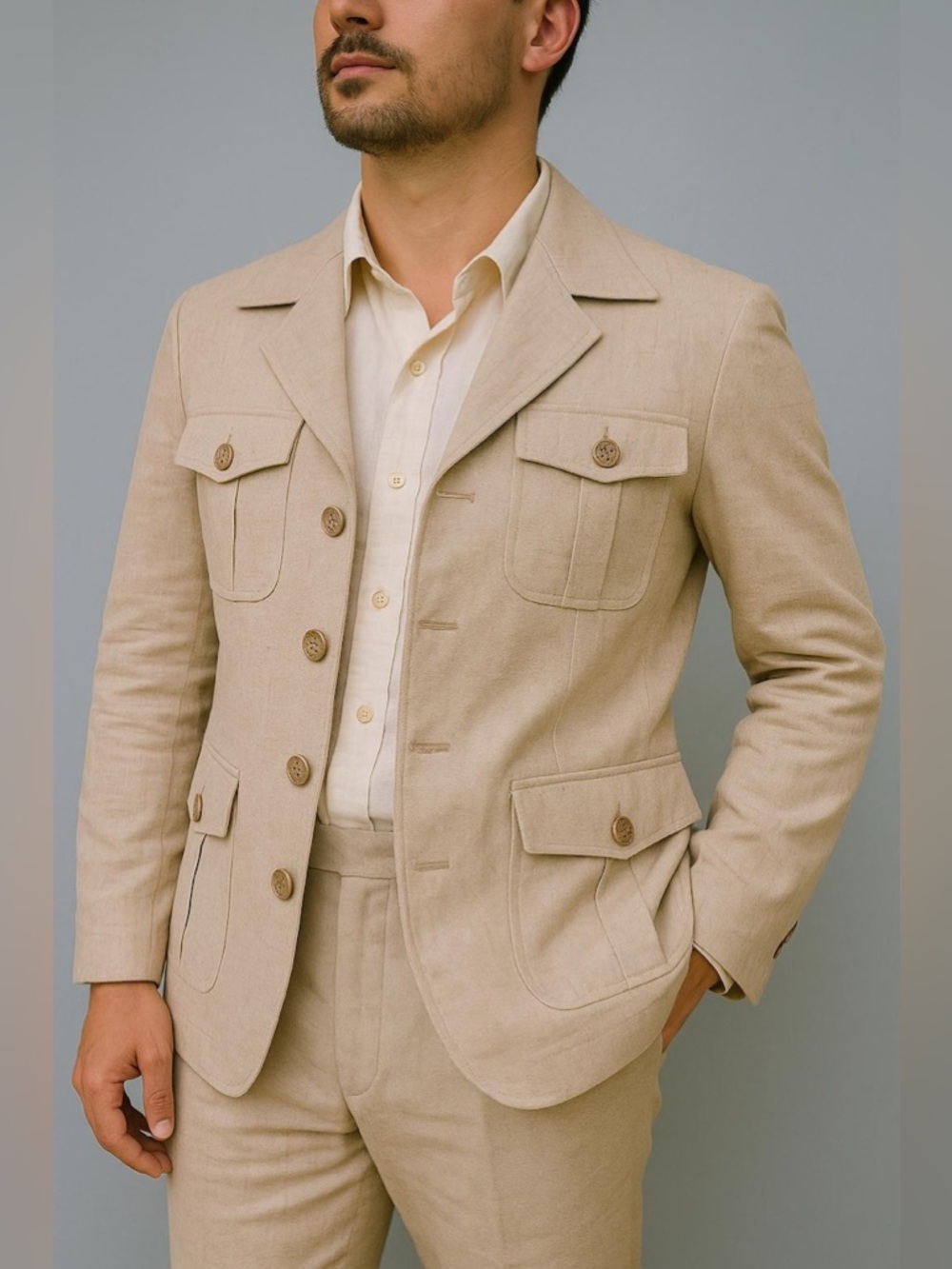 Parc81 Men's Light Tan Safari Jacket- Size XL